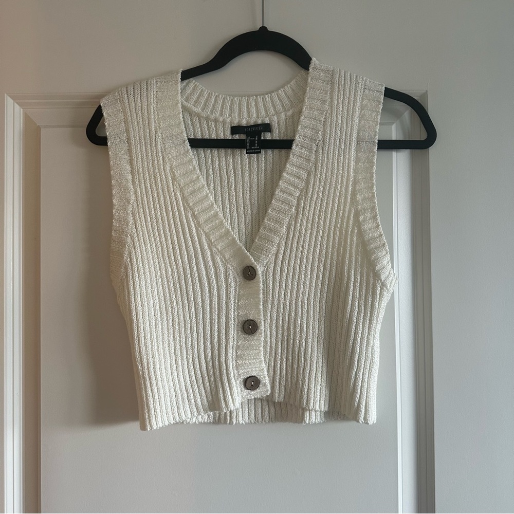 Forever 21 Women's Cream Knit Button-Down Top